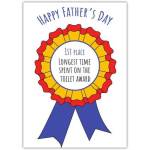 Funny Fathers Day Card Longest Time Spent on Toilet Award Rosette Design