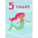 5th Birthday Mermaid Greeting Card for Girls Pink Sea Theme