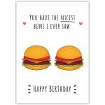Funny Happy Birthday Card Nicest Buns Hamburger Pun Design