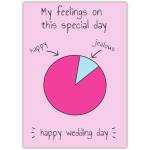 Funny Wedding Day Card with Jealousy Pie Chart Design in Pink