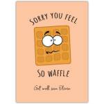 Get Well Soon Pun Greeting Card with Cute Waffle Design and Personalised Message Option