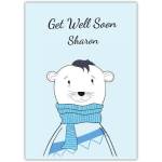 Get Well Soon Polar Bear in Blue Scarf Personalised Greeting Card
