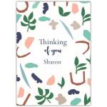 Personalised Thinking of You Card with Colourful Leaf and Abstract Shapes Design