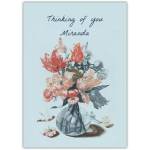 Personalised Thinking of You Floral Vase Greeting Card in Blue
