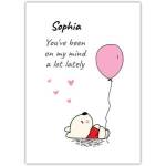 Personalised Thinking of You Bear with Pink Balloon Greeting Card