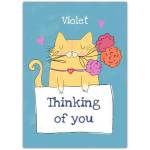 Thinking of You Cute Yellow Kitty Holding Flowers Greeting Card