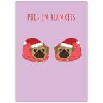Funny Christmas Card Featuring Pugs in Santa Blankets Humorous Holiday Greeting