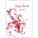 Personalised Happy Diwali Card with Red Butterfly and Floral Design