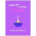 Personalised Purple Diya Lamp Diwali Greeting Card with Custom Name Option
