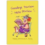 Retirement Greeting Card Funny Woman Relaxing with Cocktail and Personalised Text Option