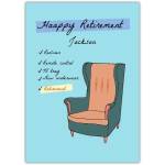 Personalised Happy Retirement Card with Armchair and Relaxation Checklist Design