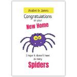 Personalised New Home Congratulations Card with Funny Purple Spider Design