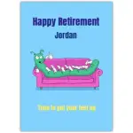 Happy Retirement Personalised Caterpillar Feet Up Relaxation Card