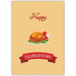 Happy Thanksgiving Card with Roast Turkey Cartoon Design