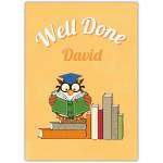 Personalised Well Done Graduation Card with Wise Owl and Books Design