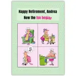 Funny Retirement Card for Woman Personalised Dots Design Green Background