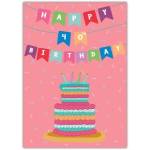Happy 40th Birthday Colourful Banner and Cake Greeting Card
