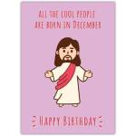 December Birthday Card with Cool Jesus Illustration Happy Birthday Wishes