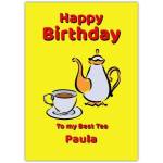 Happy Birthday To My Best Tea Personalised Birthday Card with Teapot and Cup Design
