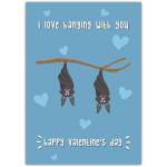 Cute Punny Valentines Day Card with Two Bats Hanging and I Love Hanging With You Message