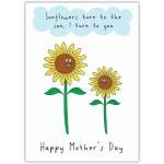 Happy Mothers Day Sunflower Card with Cute Illustration and Loving Message