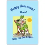 Funny Retirement Greeting Card with Relaxing Crocodile on Beach Personalised Name Option