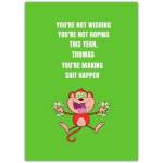 Personalised Funny Happy New Year Card with Monkey and Money Design Make It Happen Message