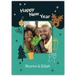 Personalised Happy New Year Photo Card with Doodle Reindeer and Gift Design