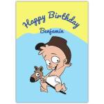 Personalised Birthday Card for Baby Boy with Cute Cowboy and Rocking Horse Design