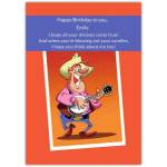 Country Style Birthday Card for Her with Guitar Playing Cowboy Design