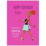 Funny Shopaholic Woman Birthday Card Personalised Pink Shopping Bag Design
