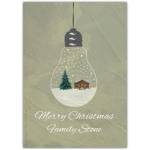 Merry Christmas Snowglobe Lightbulb Holiday Greeting Card with Cabin and Tree Design