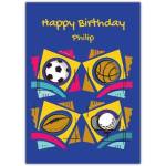 Personalised Boys Birthday Card Sports Ball Theme Football Basketball Rugby Golf