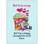 Punny Popcorn and Pigeon Valentines Day Greeting Card with Personalised Text