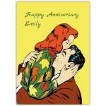 Personalised Retro Pop Art Couple Happy Anniversary Greeting Card