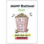 Personalised Birthday Card with Popcorn Illustration and Poppin' Pun Design