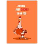 Personalised Funny Friend Checking In Card with Cartoon Chicken Design