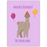 No Prob-llama Funny Birthday Card with Llama and Balloons Design