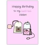 Personalised Best Tea Pun Birthday Card for Friend in Pink Design