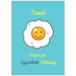 Personalised Eggcellent Birthday Pun Card with Smiling Fried Egg Design