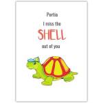 Personalised Miss You Turtle Pun Greeting Card with Custom Name Option