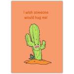 Funny Cactus Hug Greeting Card with Humorous Love Message on Orange Background