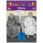 Funny Retro Besties Happy Birthday Card Personalised with Name and Wine Bucket Joke