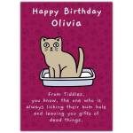 Personalised Humorous Happy Birthday Card From The Cat With Custom Name