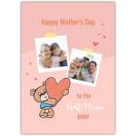Personalised Mothers Day Card Pink Teddy Bear Heart Photo Upload Design