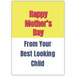 Funny Happy Mothers Day Card From Your Best Looking Child in Yellow Blue and Pink