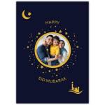 Personalised Eid Mubarak Greeting Card with Gold Moon Stars and Photo Upload Option