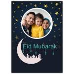 Personalised Eid Mubarak Photo Upload Greeting Card with Gold Stars and Crescent Moon Design