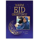 Personalised Warm Eid Greetings Photo Upload Blue Crescent Moon Card