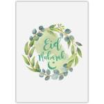 Eid Mubarak Greeting Card with Green Leaves Wreath Design for Religious Celebration